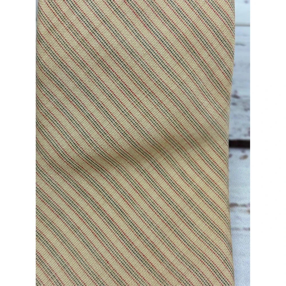 VTG Calvin Klein Mens Tie Tan Red Green Striped Silk Cotton Blend Italian Fabric